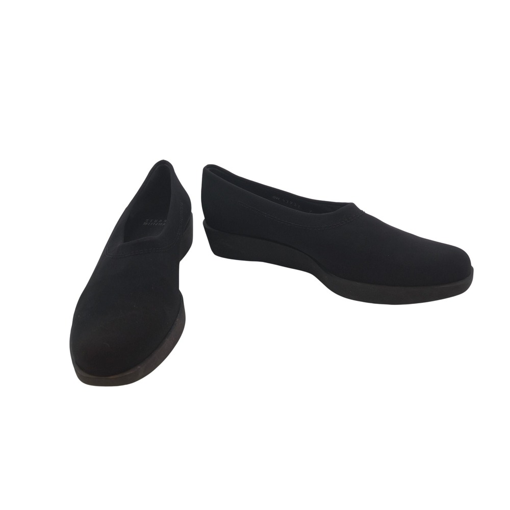 Stuart Weitzman Black Stretch Slip On Loafers Womens 7N Low Wedgeβ Comfort Shoes